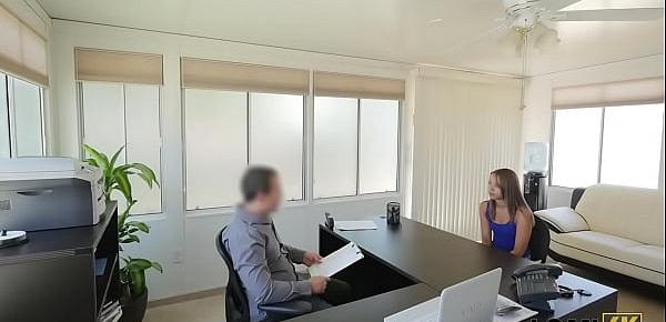 LOAN4K. Man uses young student girl as a whore in his big office